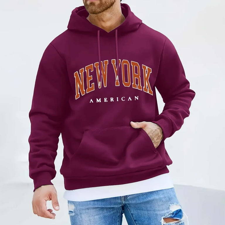 Sweatshirts for Men Men s Letter Graphic Print Hoodie Casual Long Sleeve Pullover Oversize New York Sweatshirt Pocket Drawstring Top Men s Fashion Hoodies Sweatshirts Color Size S Walmart