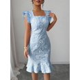 thumbnail image 6 of Elegant Jacquard Commuter Dress, Summer Floral Square Neck Knee-Length Dress for Women, 6 of 10