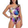 thumbnail image 2 of Picia Rainbow Poodle Urban Street Pattern Women's One Piece Swimsuits,One Shoulder Swimwear Asymmetric ,Ruffle Monokinis Bathing Suits,High Waisted Flattering Bathing Suits-X-Large, 2 of 8
