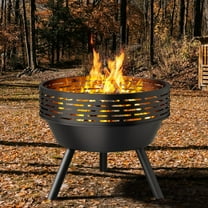 Wood-Burning Outdoor Fire Pit - Heavy Duty Firepits for Outside with Grill and Cover, 23 Inch Steel Fire Bowl for BBQ, , Backyard, Porch