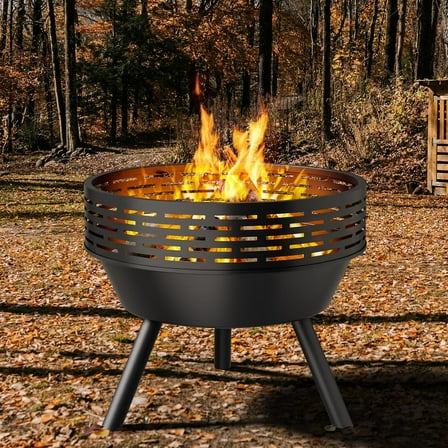 Wood-Burning Outdoor Fire Pit - Heavy Duty Firepits for Outside with Grill and Cover, 23 Inch Steel Fire Bowl for BBQ, , Backyard, Porch