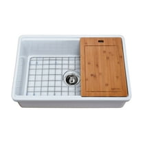 Tosca Farmhouse Fireclay 30" Kitchen Sink with Grid, Cutting-Board and Strainer in White