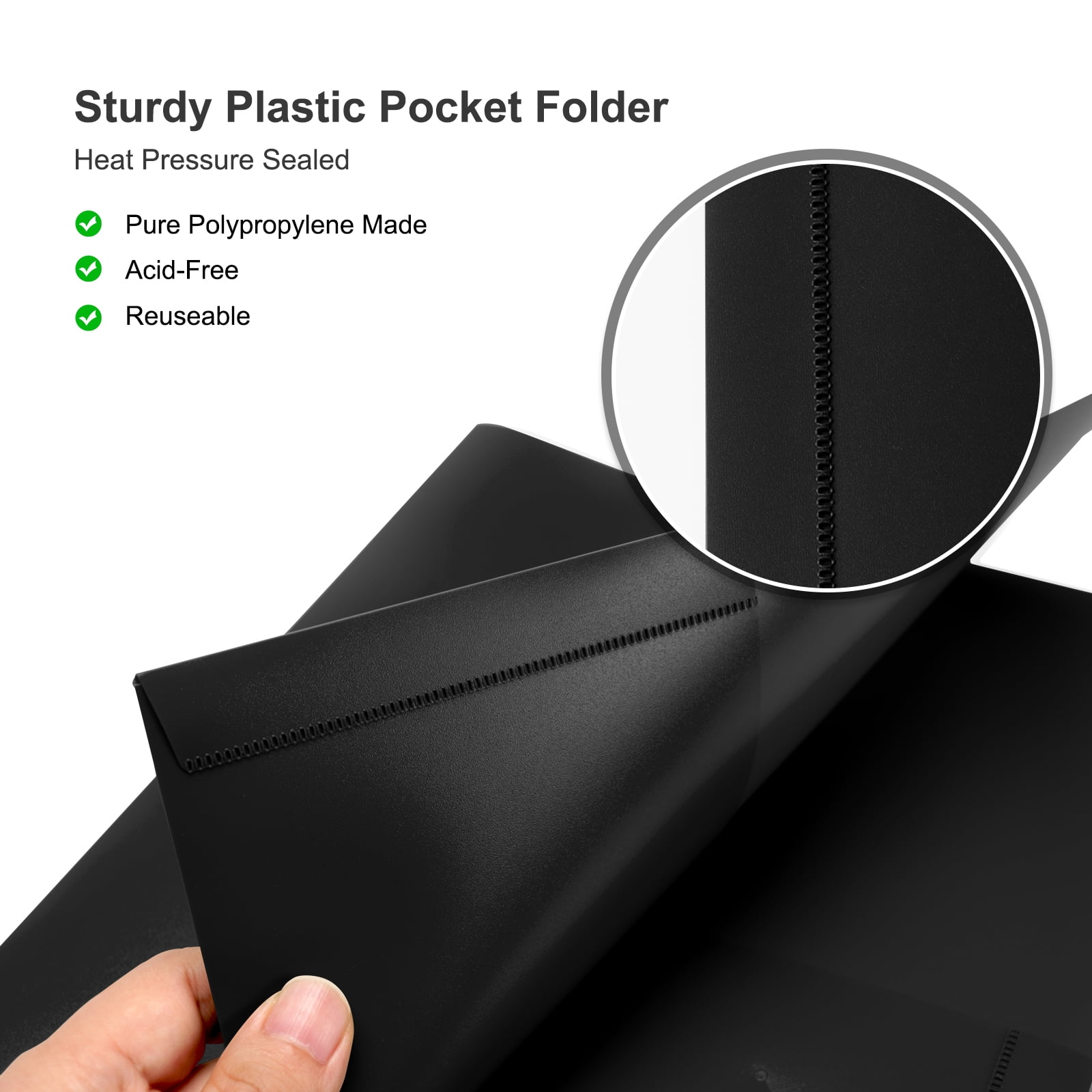 ViVin 12-Pack Sturdy Plastic Folder with 2 Pockets, Office School Home, Black