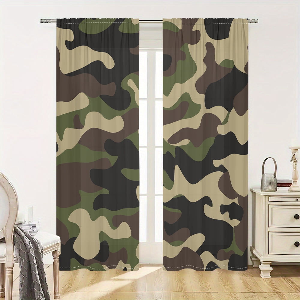 WNOOHIY Army-green Camouflage Bohemian Chic Window Curtains for Bedroom and Living Room, Set of 2 Panels