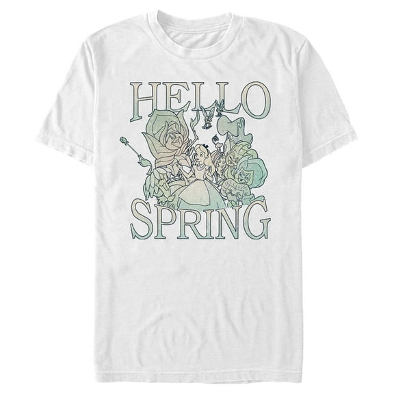Men's Alice in Wonderland Hello Spring  Graphic Tee White 2X Large