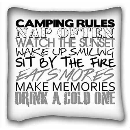WinHome Camping Rules NAP OFTEN WATCH THE SUNSET WAKE UP SMILED SIT BY THE FIRE EATS'MORES MAKE MEMORIES DRINK A COLD ONE Throw Pillow Case Decor Cushion Covers Square Size 18x18 (Best Wake Up Drink)