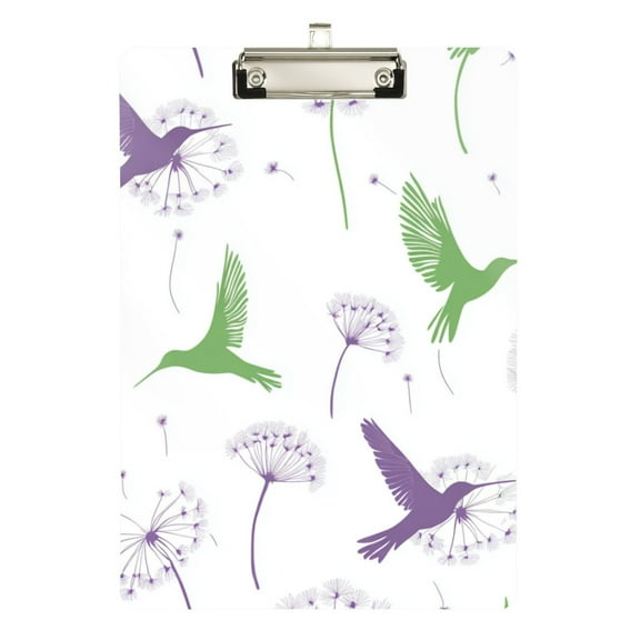 FORMRS Acrylic Clipboard with Low Profile Clip Standard A4 Letter Size, 12.5" x 9", Purple Birds