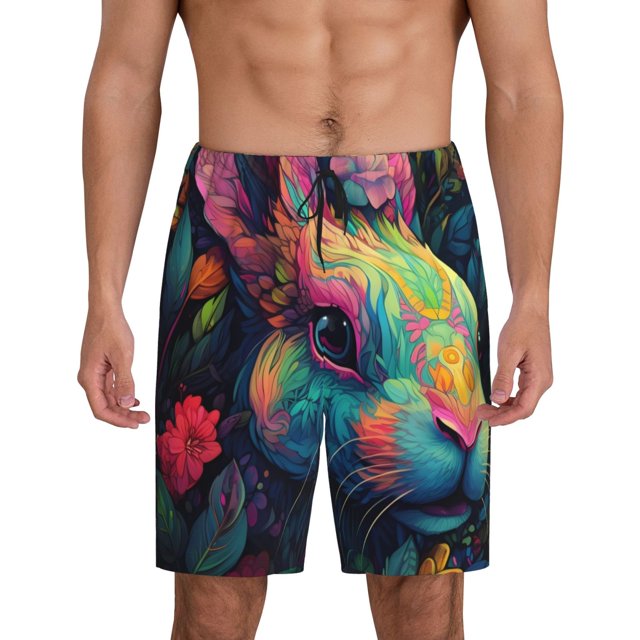 Fotbe Colorful Patterned Rabbit Pantalones Cortos de Pijama para Hombre, Ropa de Dormir, Pantalones de Pijama Cortos para Hombre-3X-Large