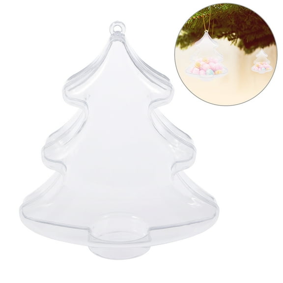 Christmas Tree Shaped Clear Plastic Ornaments Transparent Xmas Pendants Hanging Decorations Baubles Candy Confetti Fillable Gift Boxes for Home Party Wedding