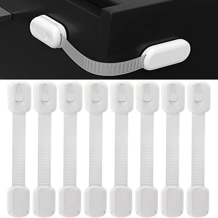 8-Pack Childproof Cabinet Locks - Baby Proofing Baby Lock Latches Kitchen Cabinets, Furniture, and Toilet Seats, White