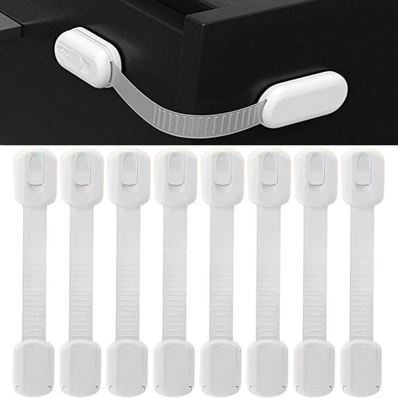 8-Pack Childproof Cabinet Locks - Baby Proofing Baby Lock Latches Kitchen Cabinets, Furniture, and Toilet Seats, White