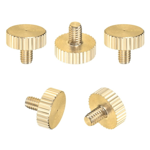 Uxcell 5-Pack Tornillos de Mariposa Estriados, M4x6mm Perillas de Cabeza Plana de Latón