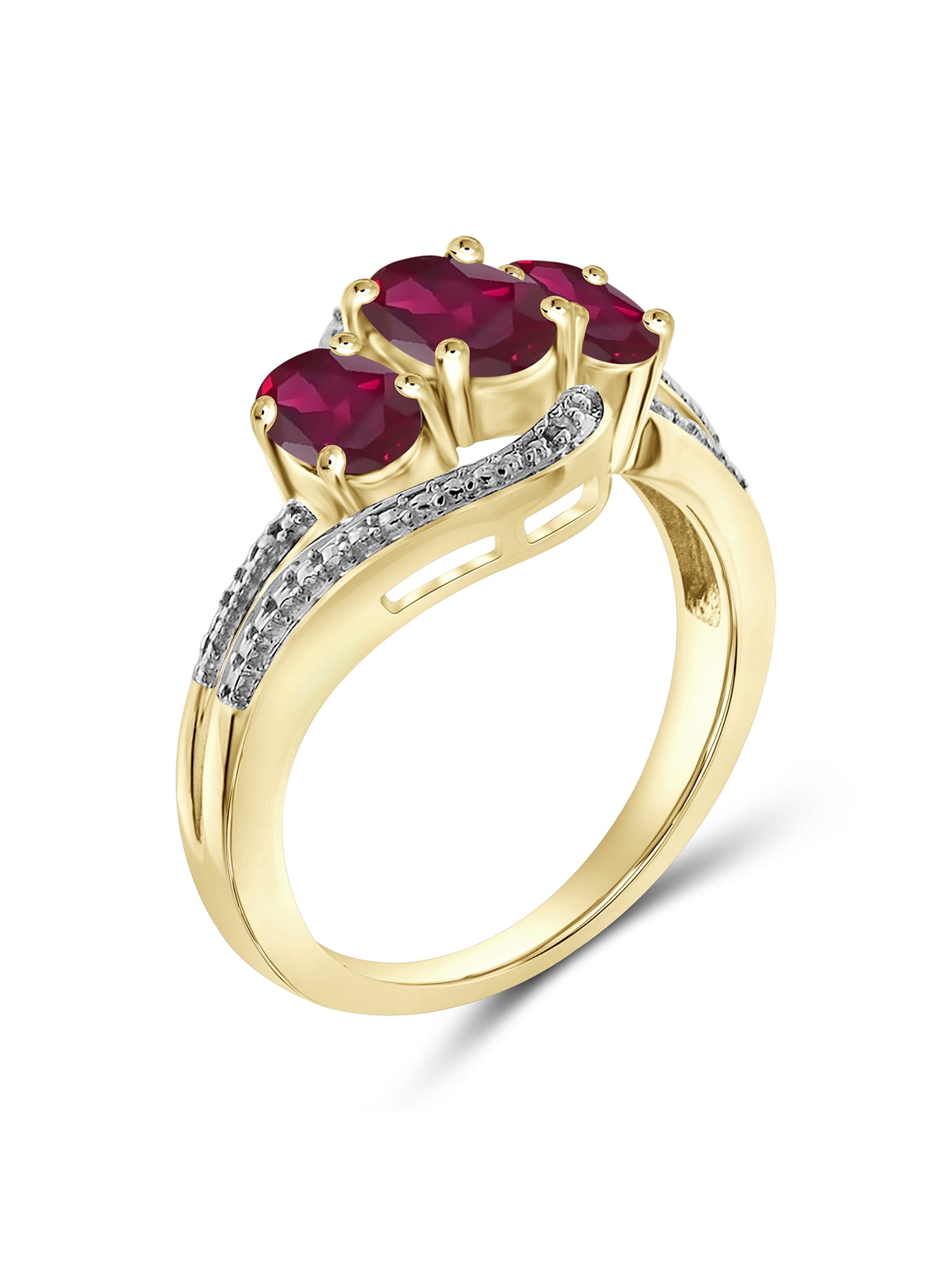 JewelersClub Ruby Ring Birthstone Jewelry – 1.75 Carat Ruby 14K Gold Plated Silver Ring Jewelry with White Diamond Accent – Gemstone Rings with Hypoallergenic 14K Gold Plated Silver Band