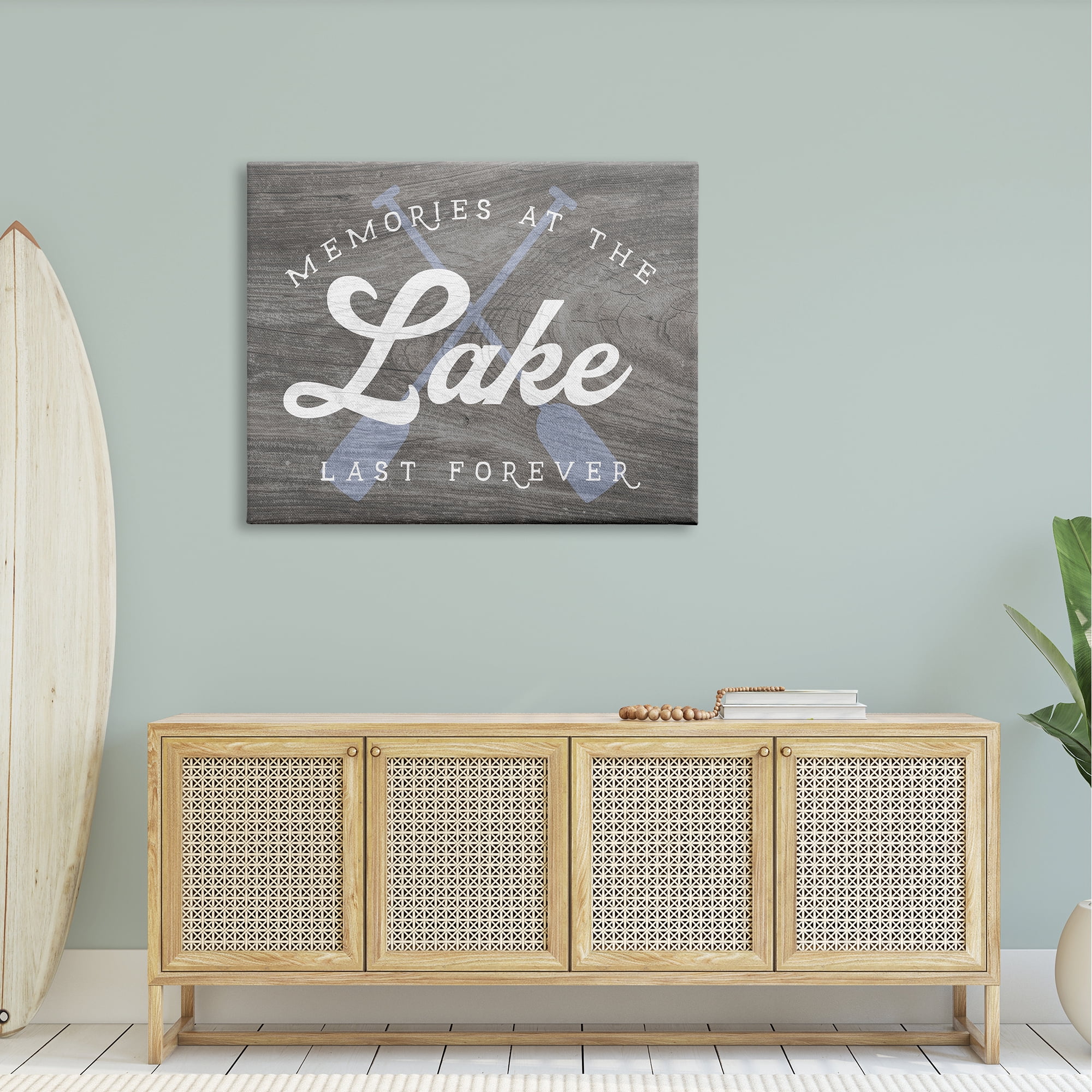 Stupell Industries Memories at Lake Phrase Rustic Boat Ores Motif Canvas Wall Art, 48 x 36, Design by Lil' Rue