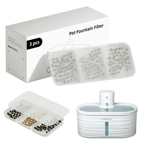 Pet Water Fountain Filters, Replacement for LAKWAR Automatic Cat Fountain, Triple Filtration System, 3 Packs