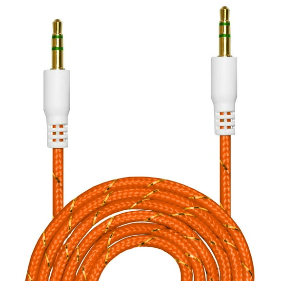 3 x Premium 3.5mm Nylon Tangle Free Auxiliary Aux 3 Feet Male to Male Stereo Audio Cable for Headphones, iPods, iPhones, iPads, Home / Car Stereos and More - Orange