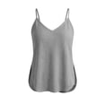 thumbnail image 6 of Women's Side Slit Textured Camisole Summer Petite V-Neck Sleeveless Tank Top Airy Adjustable Strap Beach Travel Tops Gray, 6 of 7