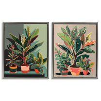 Stupell Industries Various House Plants Botanical & Floral Painting Gray Floater Framed Canvas Art Print Wall Art, 17 x 21, Set of 2