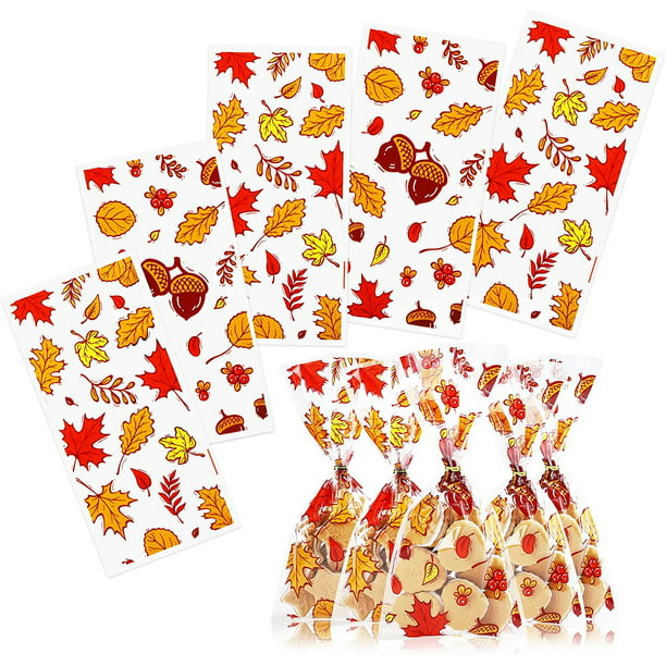 Naler 100 Count Thanksgiving Cellophane Treat Bags with Twist Ties ...