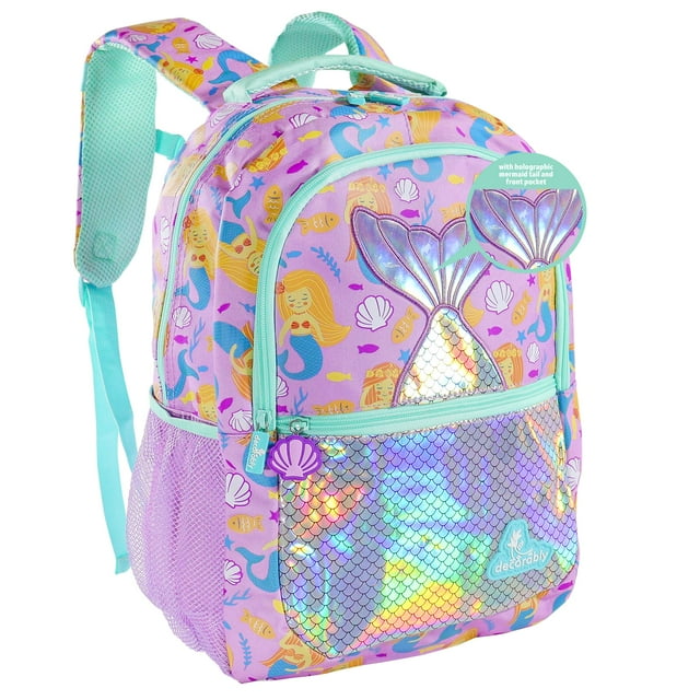 Mochila decorativa con forma de sirena holográfica de 16.5 pulgadas para niñas