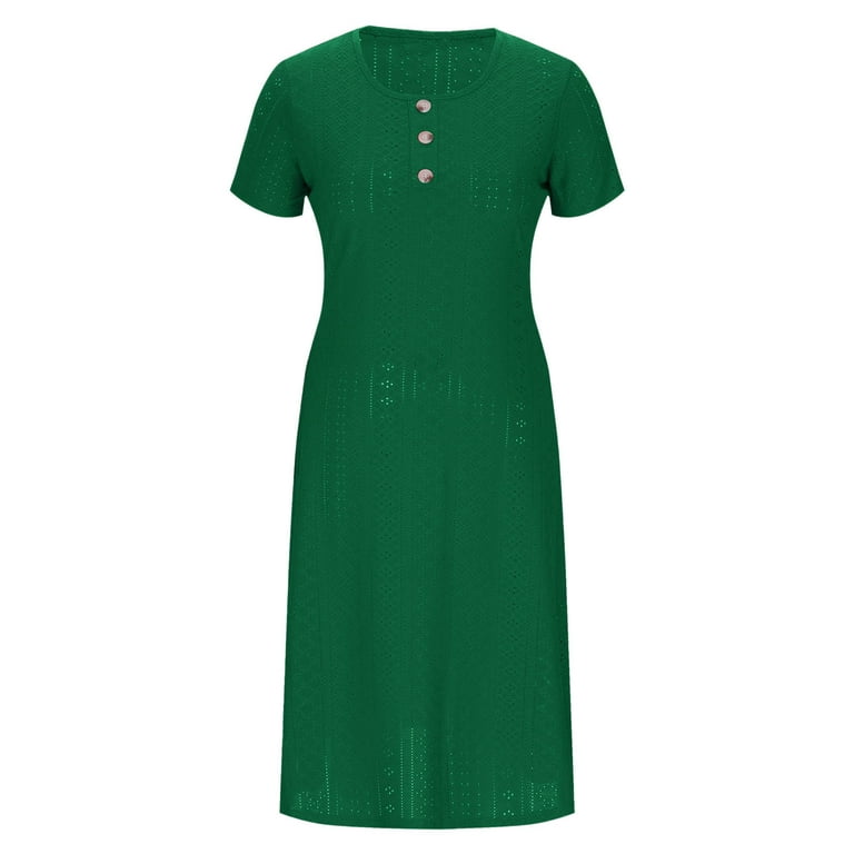 Lorytime Dresses for Women Mid Length Green Summer with Pocket Eyelet Short Sleeve Midi Dress Hollow out Hawaiian Calf Length Dresses Solid Crewneck Button Dress Vacation M - Walmart.com Lorytime Dresses for Women Mid Length Green Summer with Pocket Eyelet Short Sleeve Midi Dress Hollow out Hawaiian Calf Length Dresses Solid Crewneck Button Dress Vacation M - Walmart.com