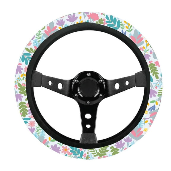 Women's Spring Floral Print Car Steering Wheel Cover Absorbant Fabric Material, Universal Fit