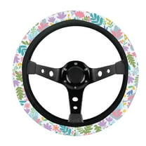 Women's Spring Floral Print Car Steering Wheel Cover Absorbant Fabric Material, Universal Fit