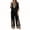 Black, variant on Floleo Women Boho Two Piece Outfit V Neck 3/4 Sleeve Floral Print Top Wide Leg Pants Vacation Matching Set