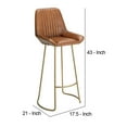 thumbnail image 5 of Benjara Bar Stool with Leatherette and Metal Sled Base, Brown and Brass, 5 of 5