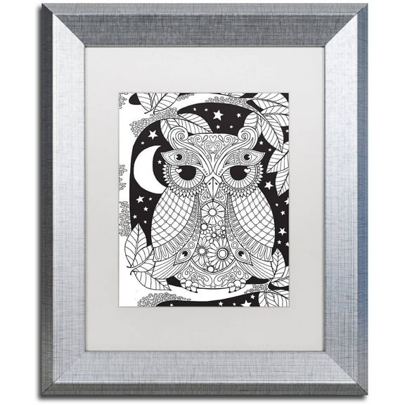 Trademark Fine Art "Owl on a Branch" Canvas Art by Hello Angel, White Matte, Silver Frame
