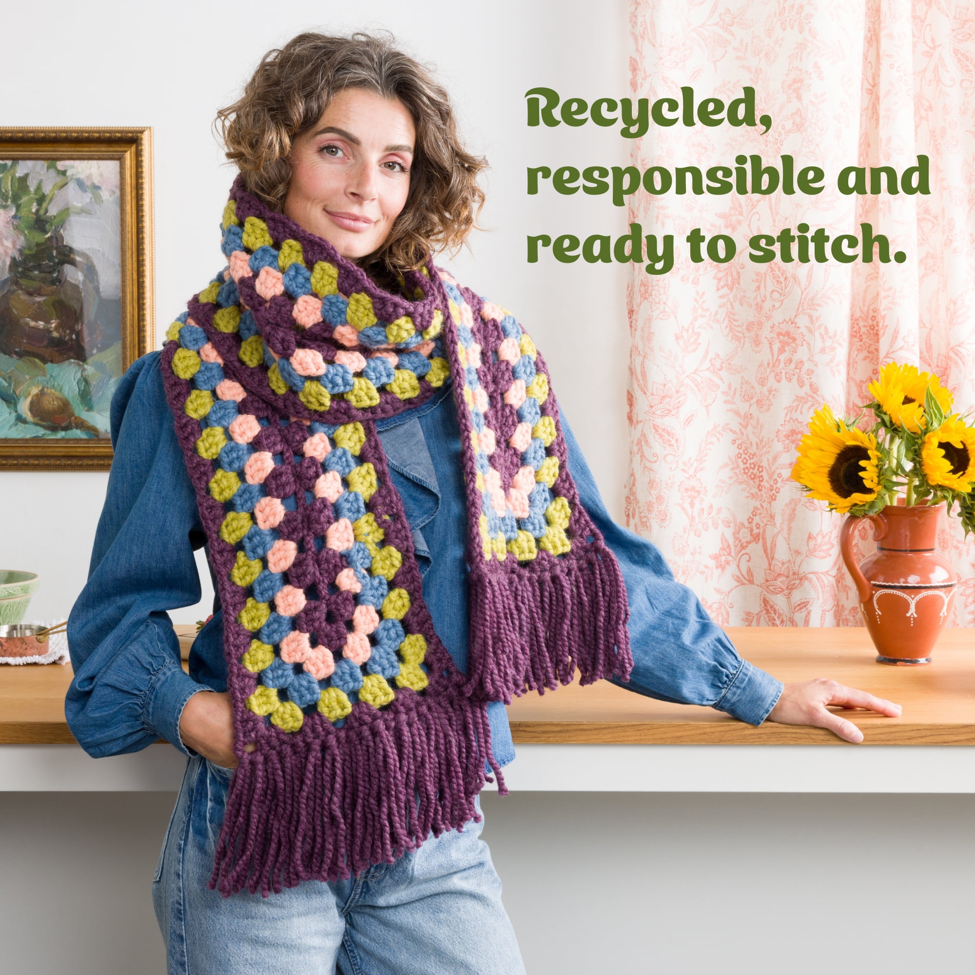 Bernat® Future Recycled Wool™ #6 Super Bulky Blend Yarn, Acidic Moss 6oz/170g 108 Yards (3 Pack)