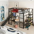 thumbnail image 3 of Euroco Full Size Loft Bed with Desk and Storage Staircase, Metal Bed with Basketball Hoop and Clothes Hanger for Kids Teens, Black, 3 of 11
