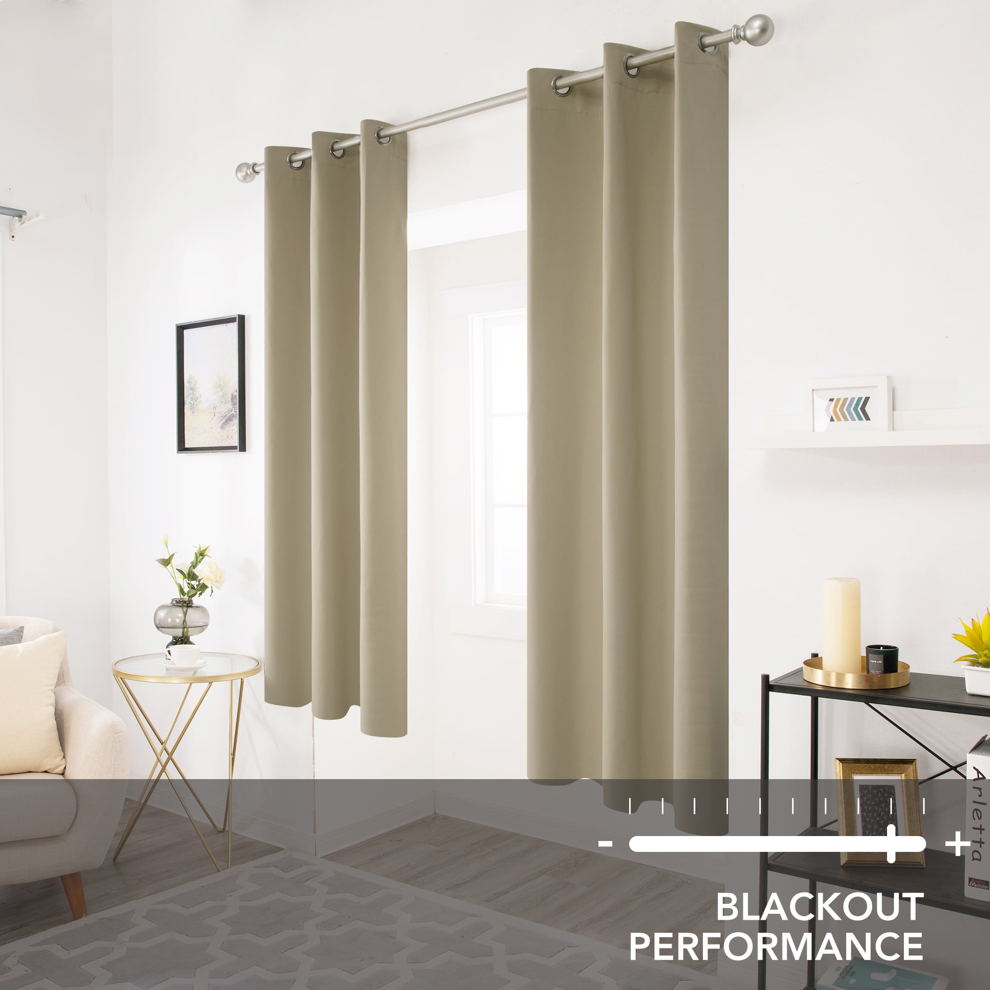 ZOPZO Room Darkening Curtains Pack of 2, Noise Reducing, Beige, 42W x 45L Inch, Energy Saving Thermal Insulated Window Treatment for Bedroom