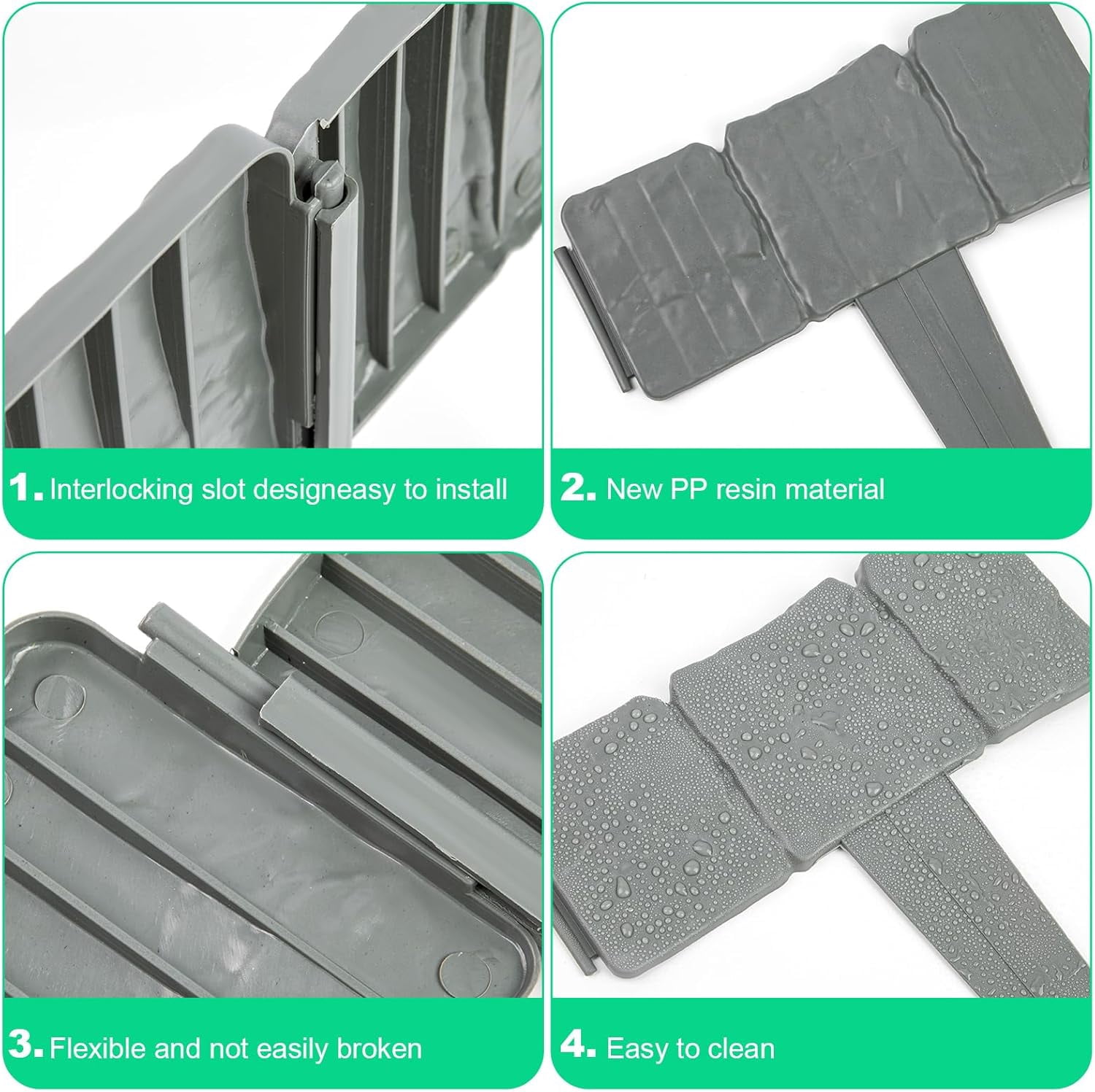 JahyShow Garden Edging Border with Anchoring Spikes,Plastic Landscape Edging Border Imitation Stone Fence for DIY Outdoor Yard Landscaping (30pcs/24 FT, Gray)