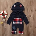 thumbnail image 5 of StylesILove Baby Toddler Boys Navy Long Sleeve Bear Ears Hooded Plaid Romper Autumn Winter Cotton Jumpsuit Outfit (6 Months), 5 of 6