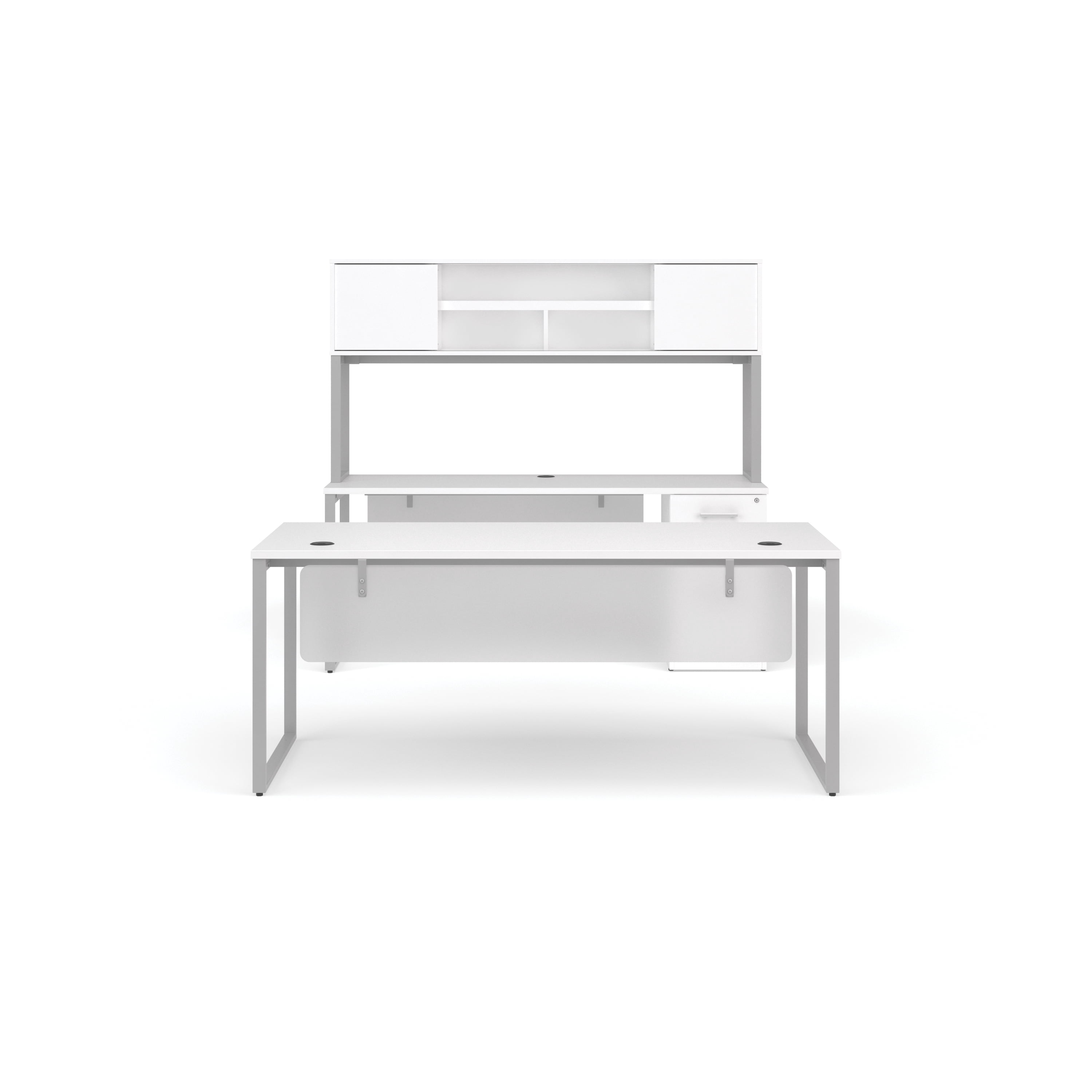 OFM Fulcrum Series Office Furniture Set, 72" Table Desk, 72" Credenza, Lateral 2-drawer Filing Cabinet, Hutch, Modesty Panel, in Espresso