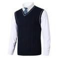 thumbnail image 3 of Bcfgryg Mens Autumn And Winter Fashion Casual Pullover Stripe Contrast Knitted Sweater Vest Sweaters For Men Blue M, 3 of 3