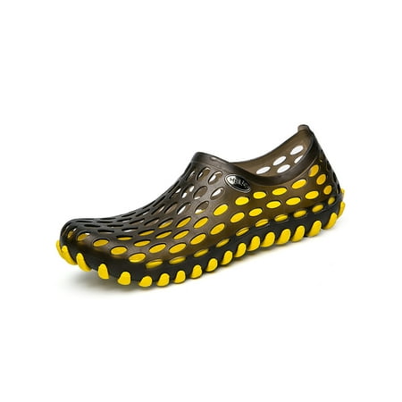 

Lumento Womens Mens Sandals Slip On Beach Shoe Quick Dry Water Shoes Anti-Slip Jelly Flats Outdoor Lightweight Summer Black And Yellow 9 Women