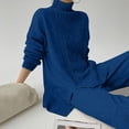 thumbnail image 4 of IROINNID Sweater Sets for Women Turtleneck Wool Sweater with Wide Leg Pants Two-piece Sweater Set Warm Lounge Set,Blue, 4 of 5