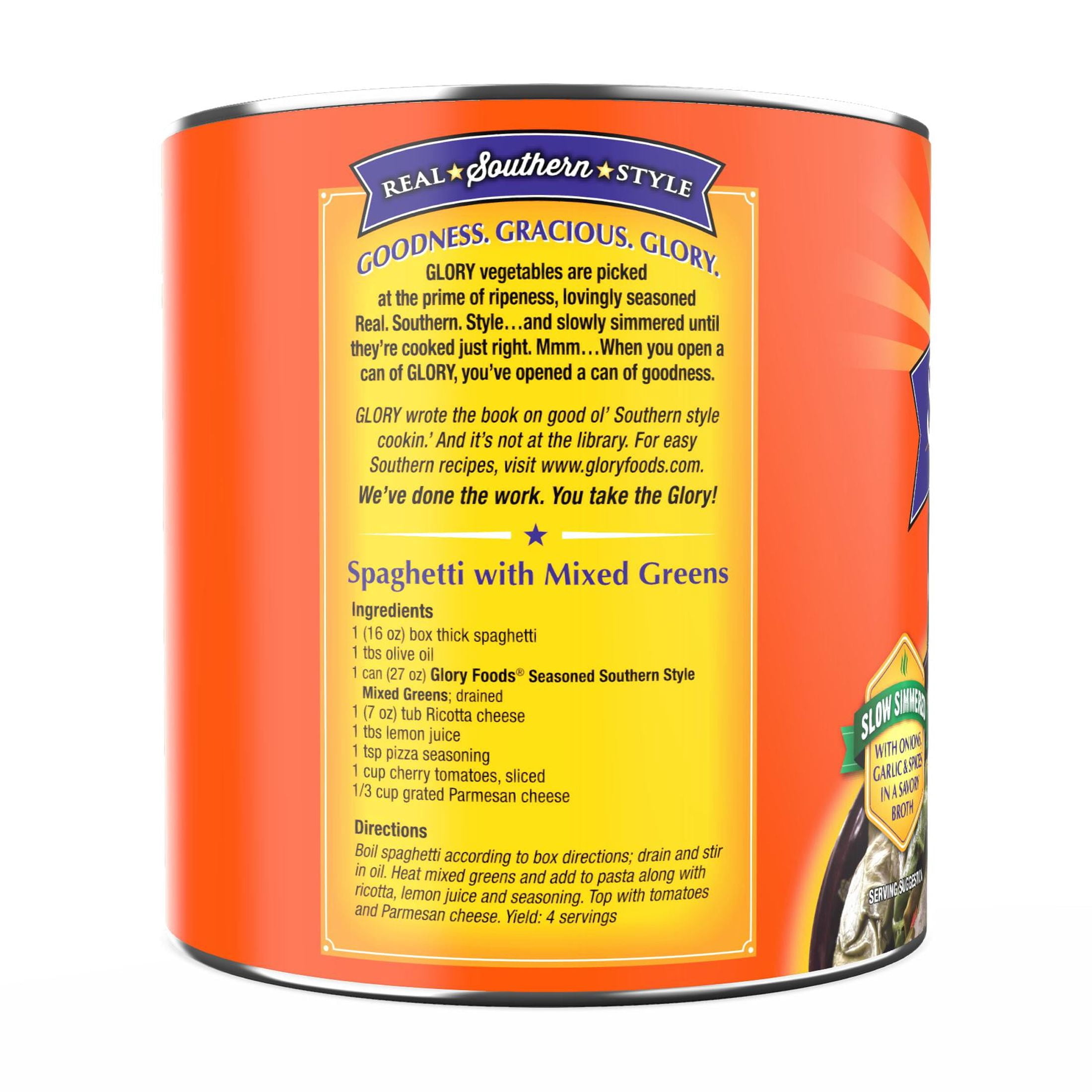 (5 pack) Glory Foods Seasoned Southern Style Mixed Greens, Canned Vegetables, 27 oz , Can