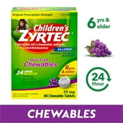 Children's Zyrtec 24 Hour 10mg Allergy Chews for Ages 6+, Grape, 48 Ct