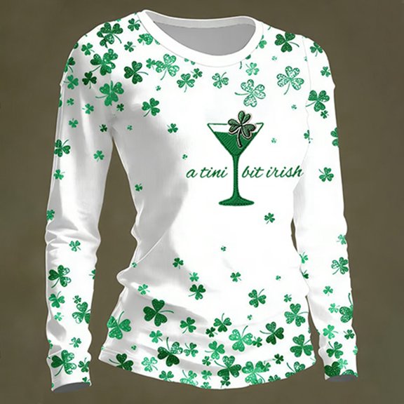 St. Patrick's Day Sweatshirt for Women Crew Neck Shamrock Art Printed No Hood Shirt Casual Irish Shamrock Outfits