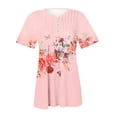 thumbnail image 4 of Jsaierl Tops for Women Plus Size Hide Belly Shirts Summer Pleated Button V Neck T-Shirt Causal Empire Waist A-Line Floral Tunic Tops, 4 of 5