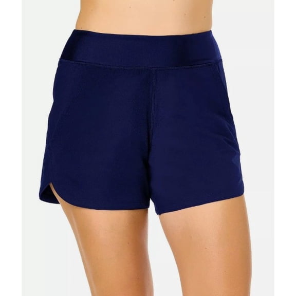 Lands' End Women's High Rise Swim Shorts, Deep Sea Navy Blue, XL
