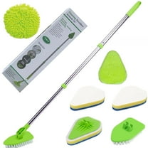 35'' Scrub Cleaning Brush with Long Handle, Extendable Floor Scrubber with 5 different brushes, Adjustable Lightweigh Detachable Kitchen Brush for Baseboard Shower Bathroom Bathtub Tile