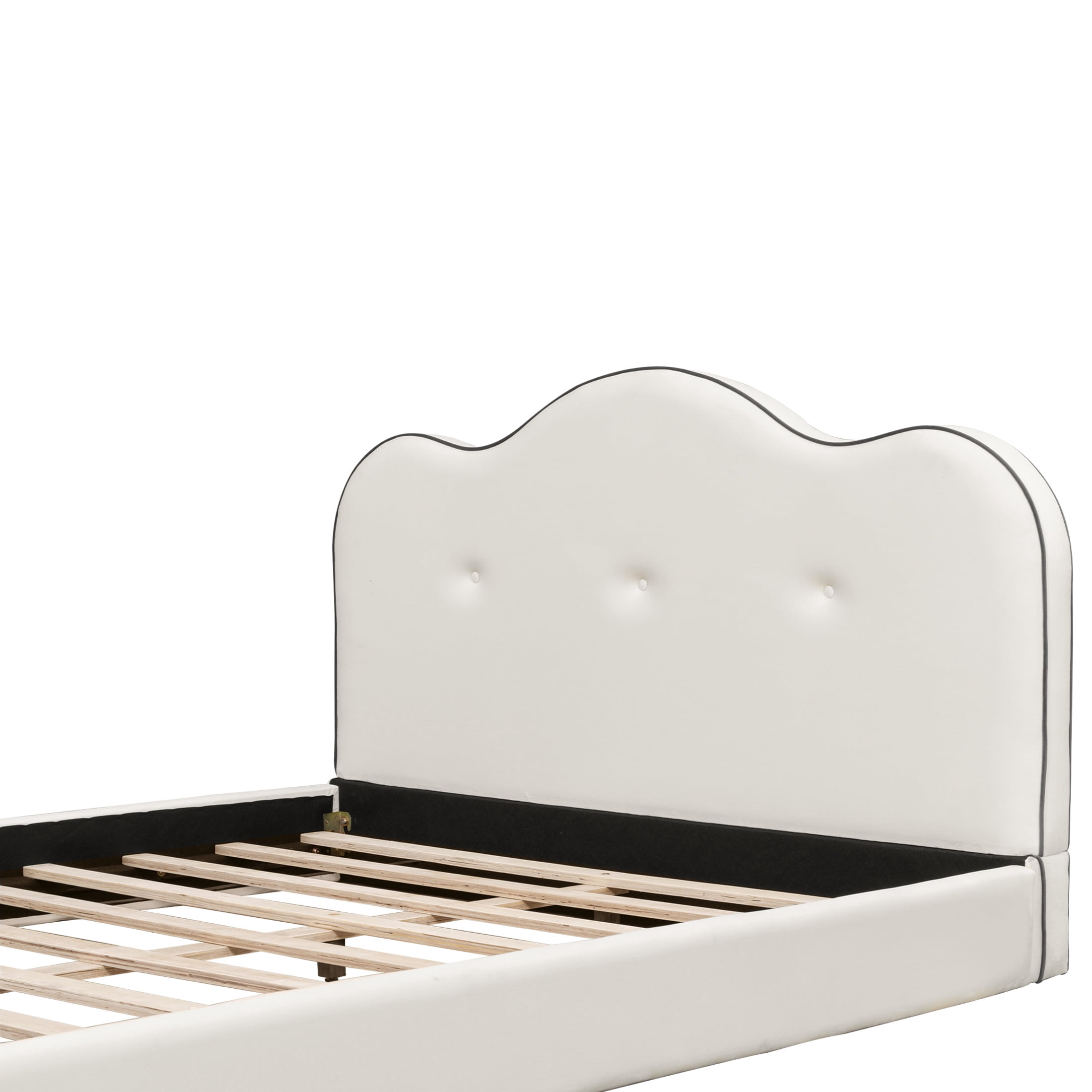 Noble House Zahra Queen Size Velvet Upholstered Platform Bed, Pine Wood Bed Frame with Foam Headboard, Beige