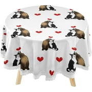 SKYSONIC Valentine's Day Cats Round Tablecloth 60inch Indoor Wrinkle Free, Kitty Romantic Lover Circular Lace Table Cover Washable for Kitchen Dining Decor