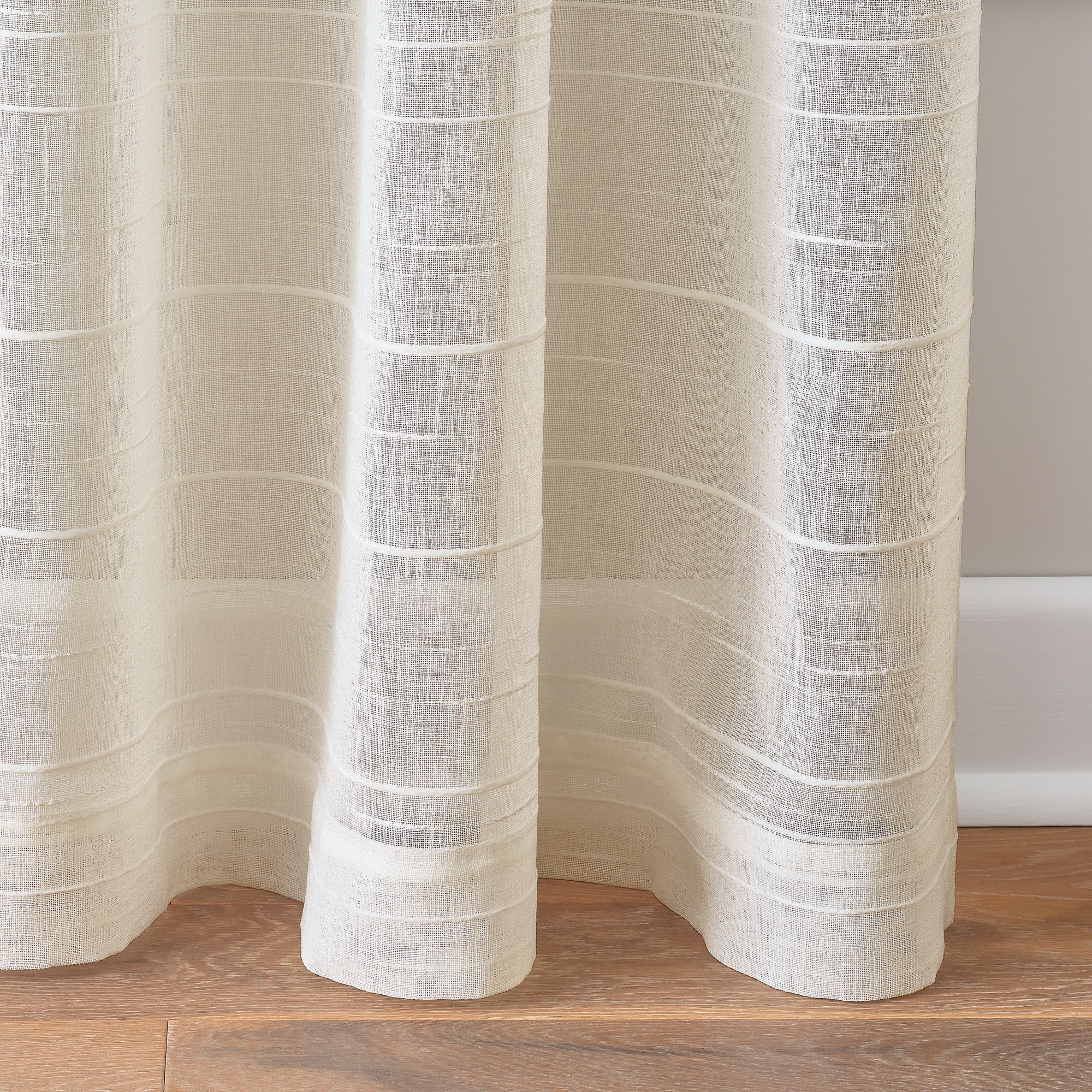 Mainstays Woven Stripe Sheer Indoor Curtain Single Panel, Tab Top, Papyrus Beige, Polyester, 50"W x 84'L, Adult