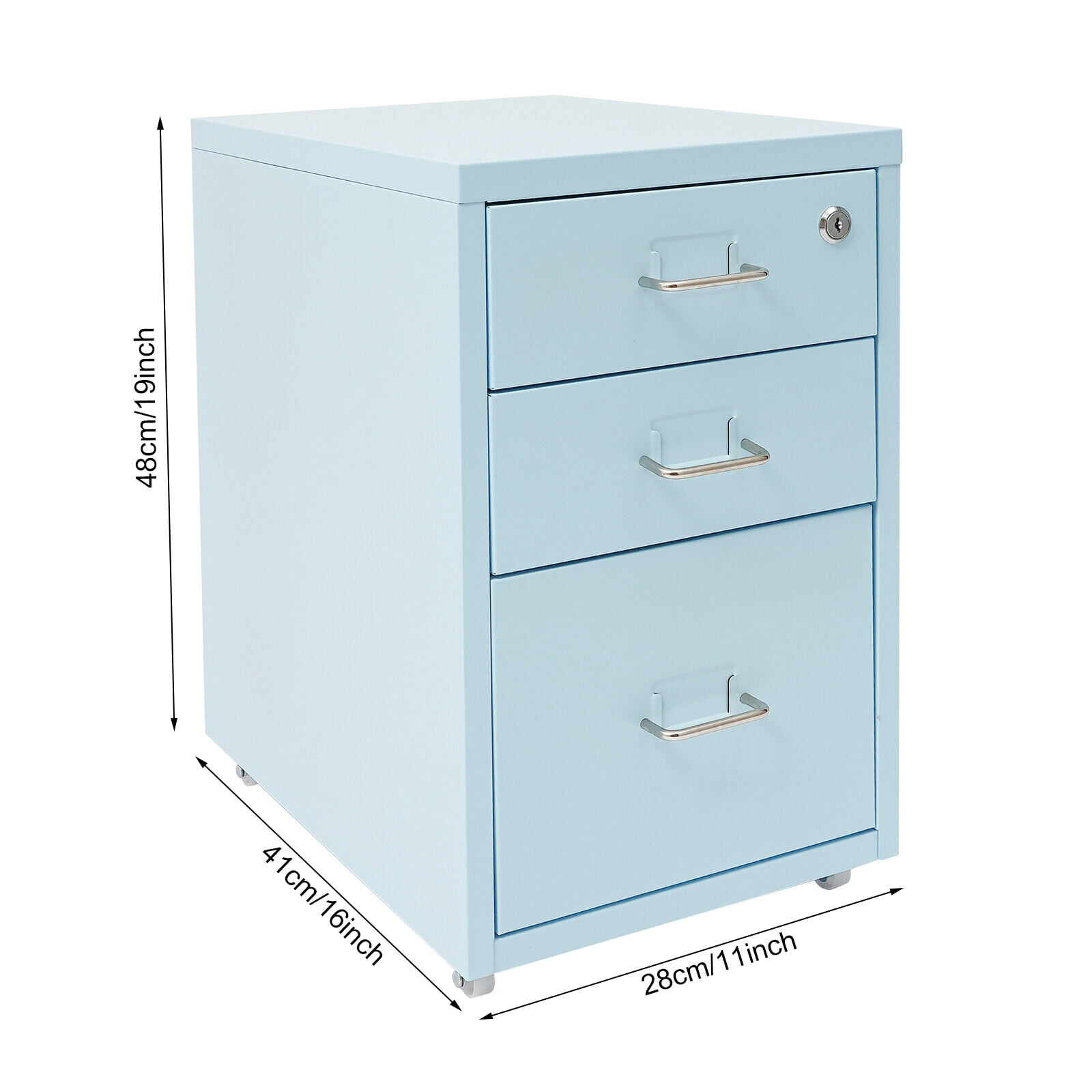 TFCFL 3 Tier Rolling File Cabinet Drawers Organizer Office Lockable Filing Organizer with 4 Wheels