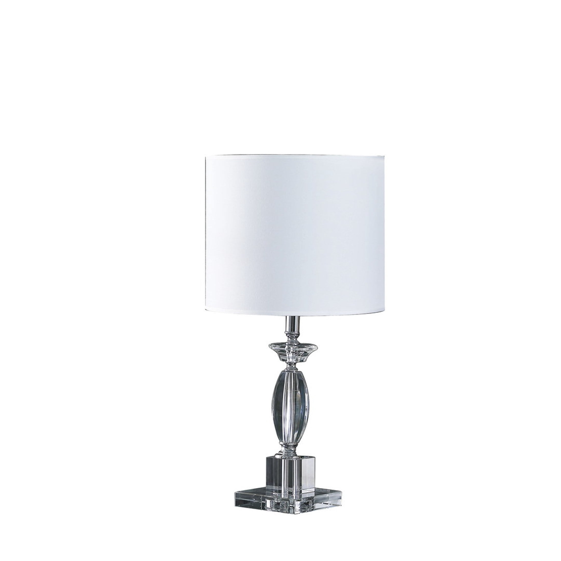 Noble House Emmil 23.25" Cut-Crystal Table Lamp, White Drum Shade, E26 Bulb, Modern Accent Compact Design, Clear